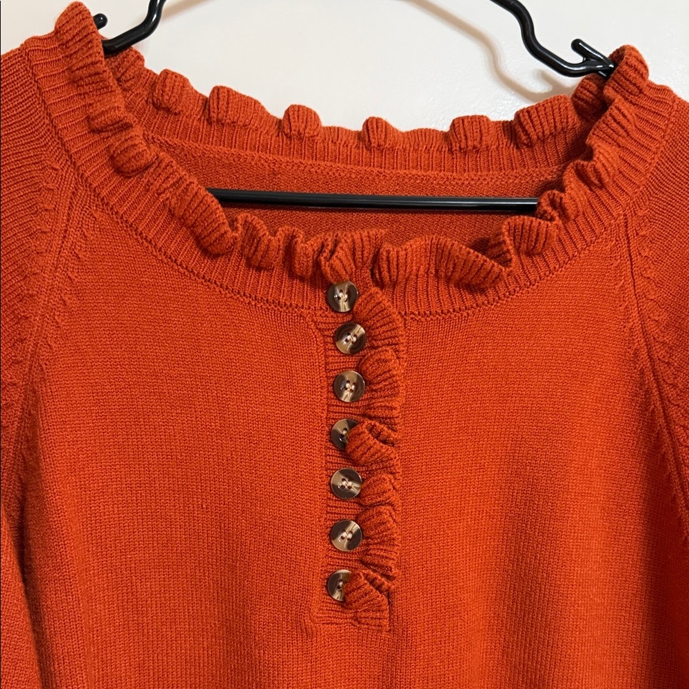 Women's Ruffled Orange Sweater - Picture 3 of 4